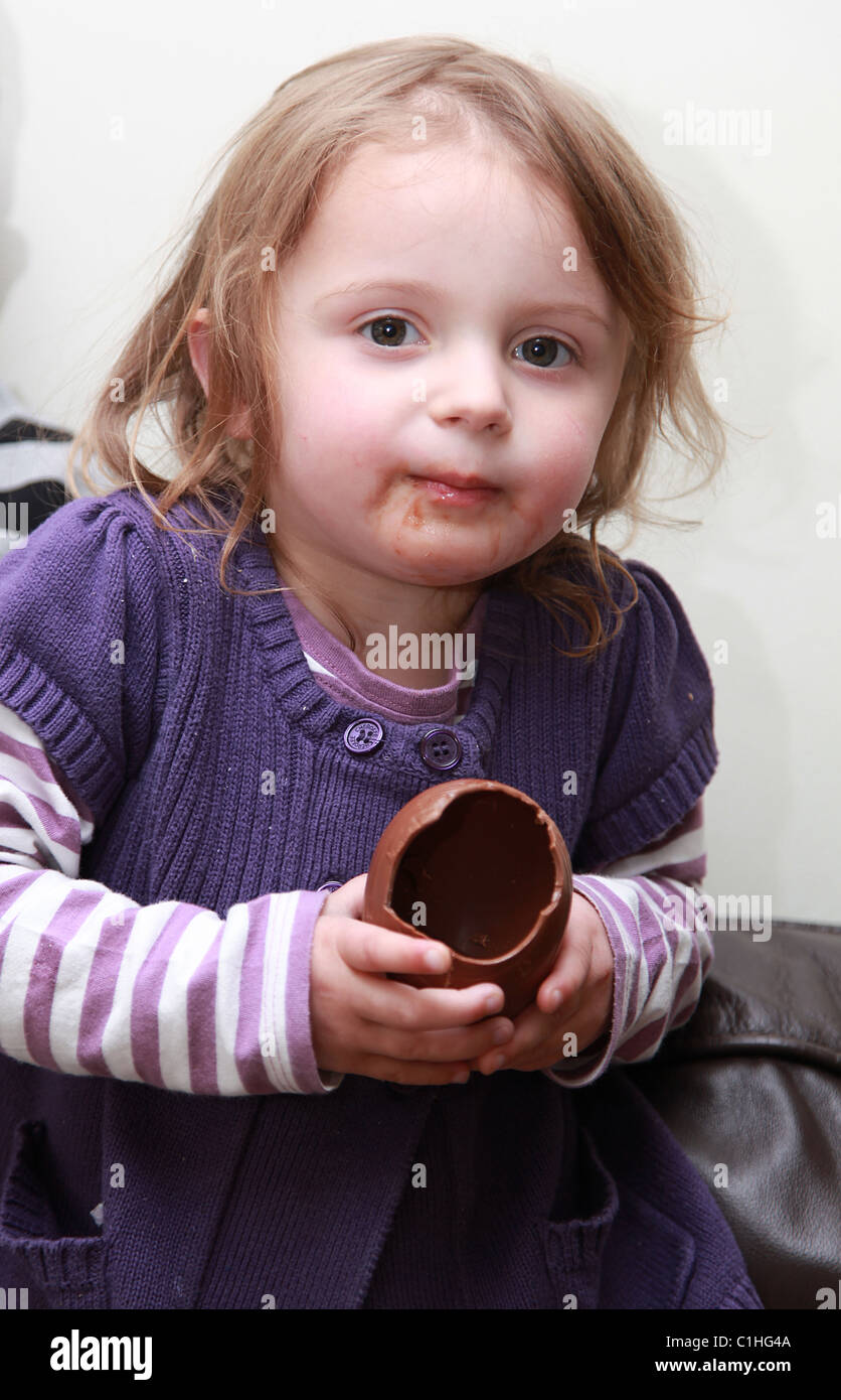 Children eating chocolate Easter Eggs, UK Stock Photo Alamy