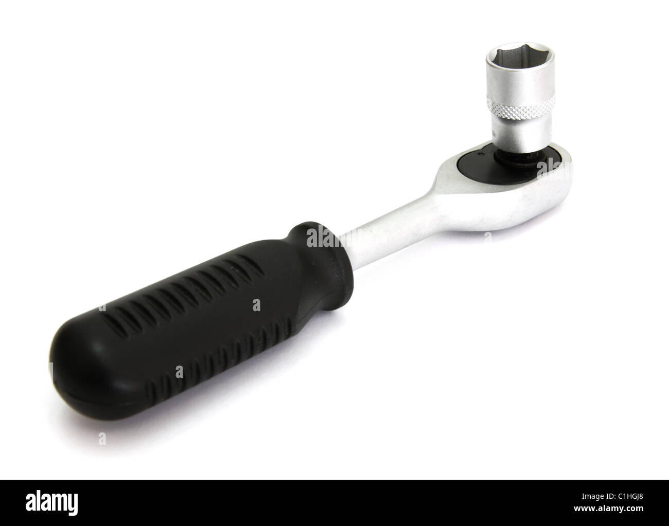 Socket spanner with a black hand on a white background Stock Photo