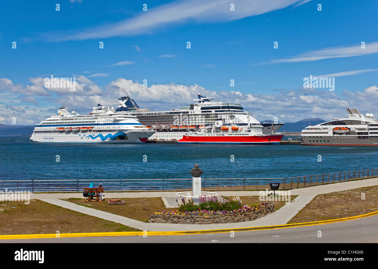 Ships in Commercial Port Ushuaia, Tierra del Fuego, Argentina Stock Photo
