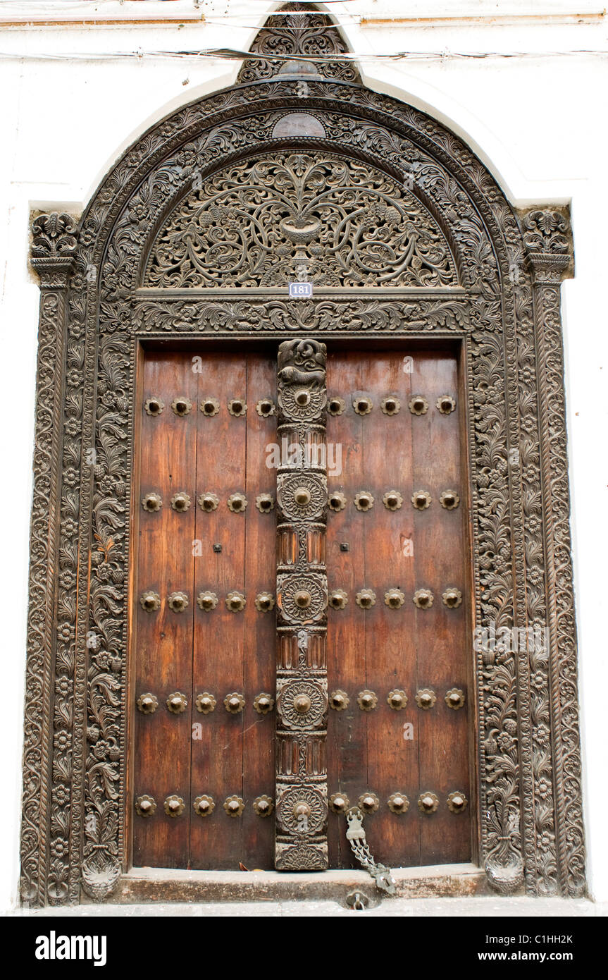 Indianstyle carved door, Zanzibar, Tanzania Stock Photo Alamy