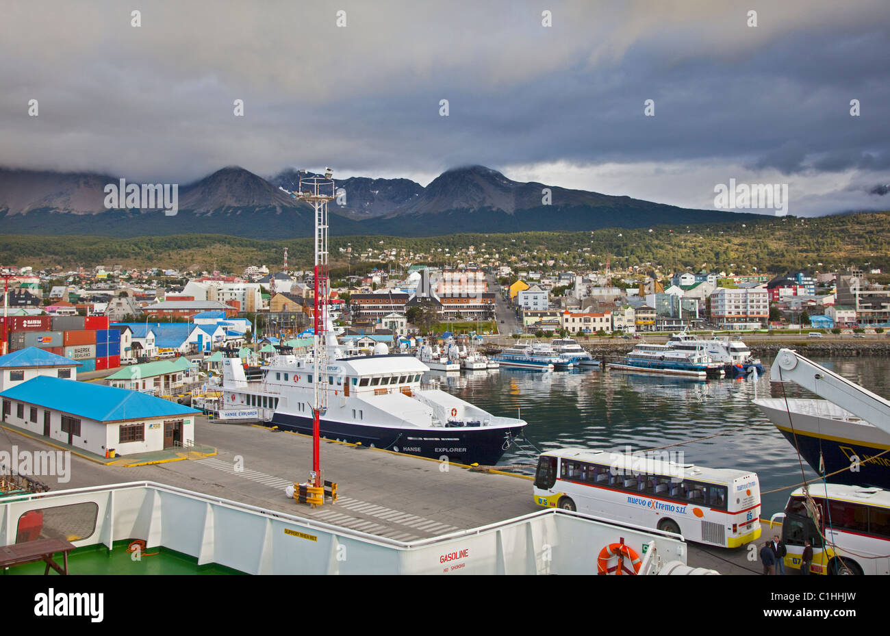 Ships at the Commercial Port, Ushuaia, Tierra del Fuego, Argentina Stock Photo