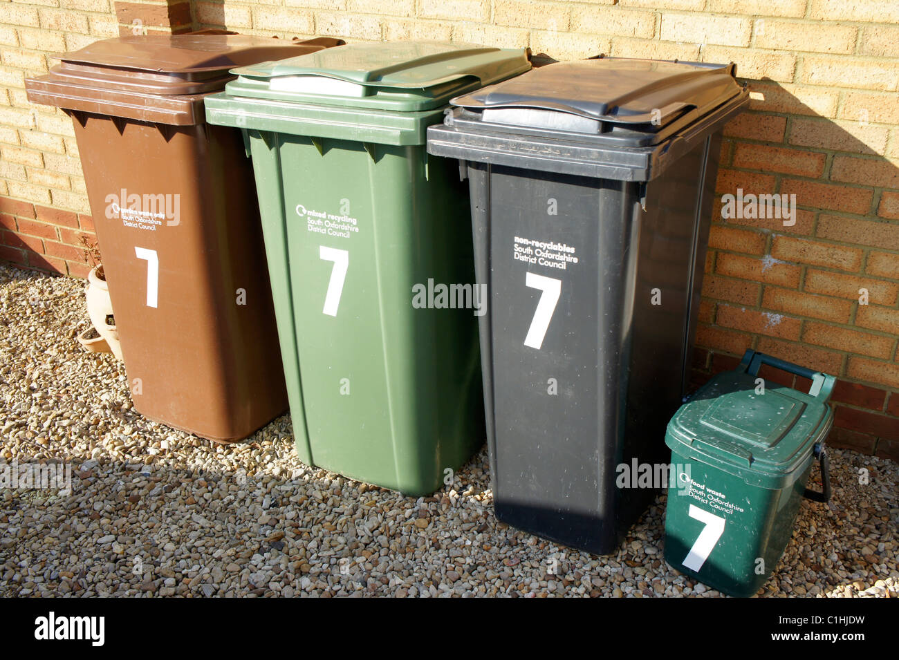 waste bins, recycling, wheelie bins, garden waste bin Stock Photo Alamy
