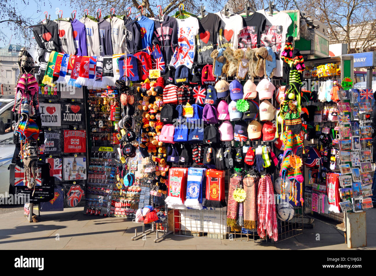 Stall displaying tourist souvenirs for sale Stock Photo Alamy