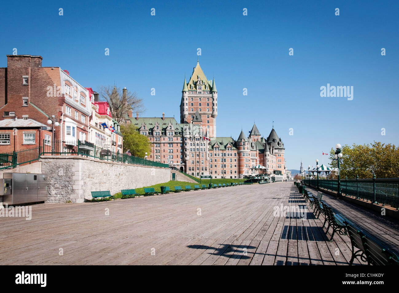 Terrasse Dufferin boardwalk leads to the Chateau Frontenace in Quebec city. Stock Photo