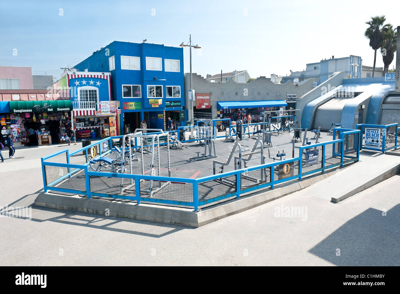 World famous Muscle Beach gym, an open air weightlifting health club, where many famous bodybuilders started their careers. Stock Photo