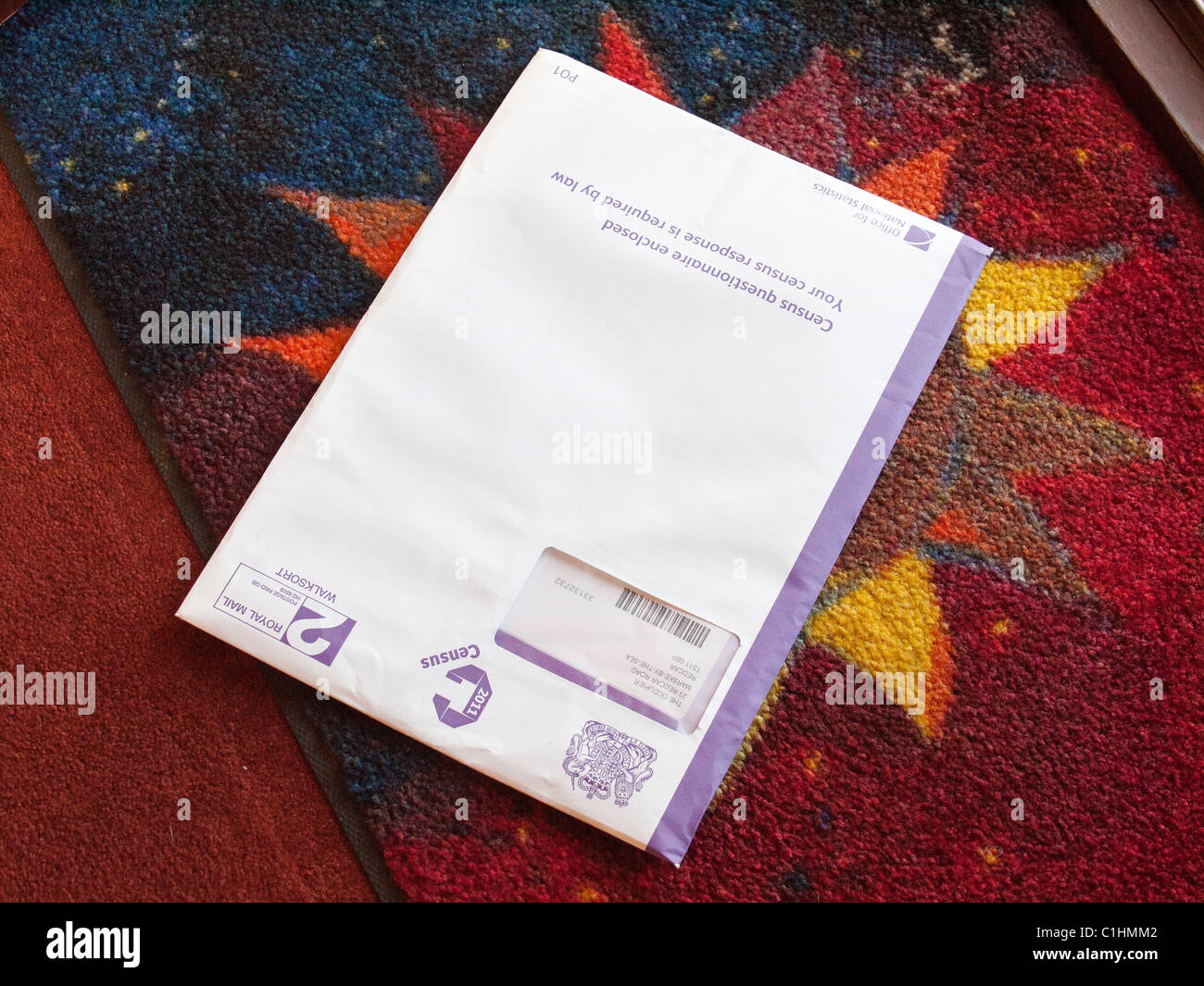 Census documents on a doormat after delivery to a household by post Stock Photo
