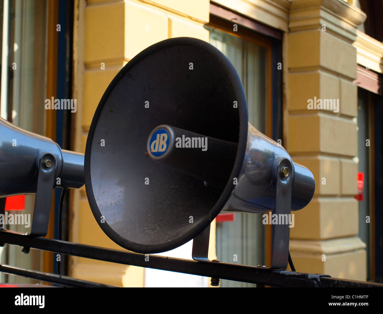 Speaking trumpet on a car in elections day, Romania Stock Photo Alamy