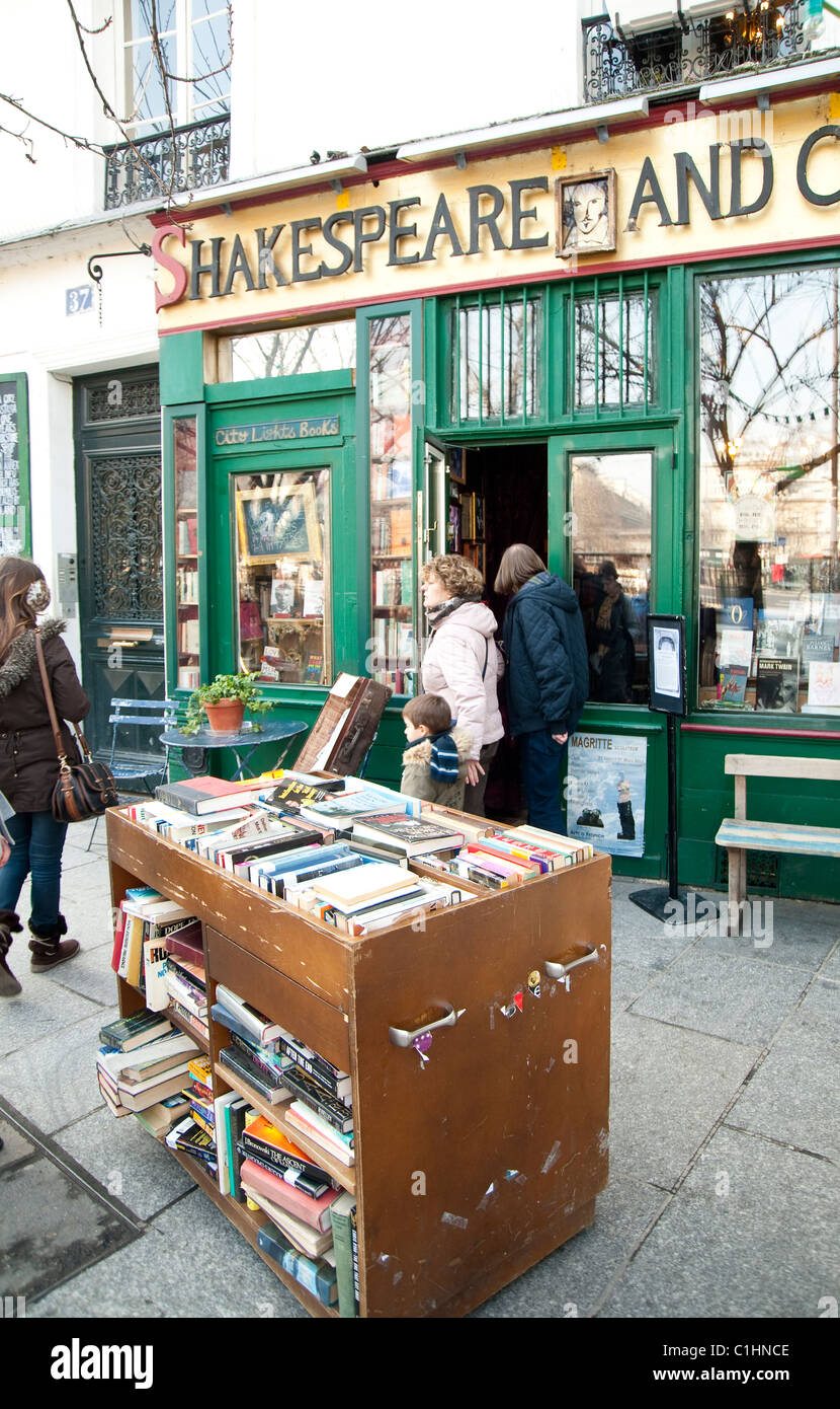 Paris, France - Shakespeare and Company, a bookstore located in the 5th arrondissement , in Paris left bank. Stock Photo