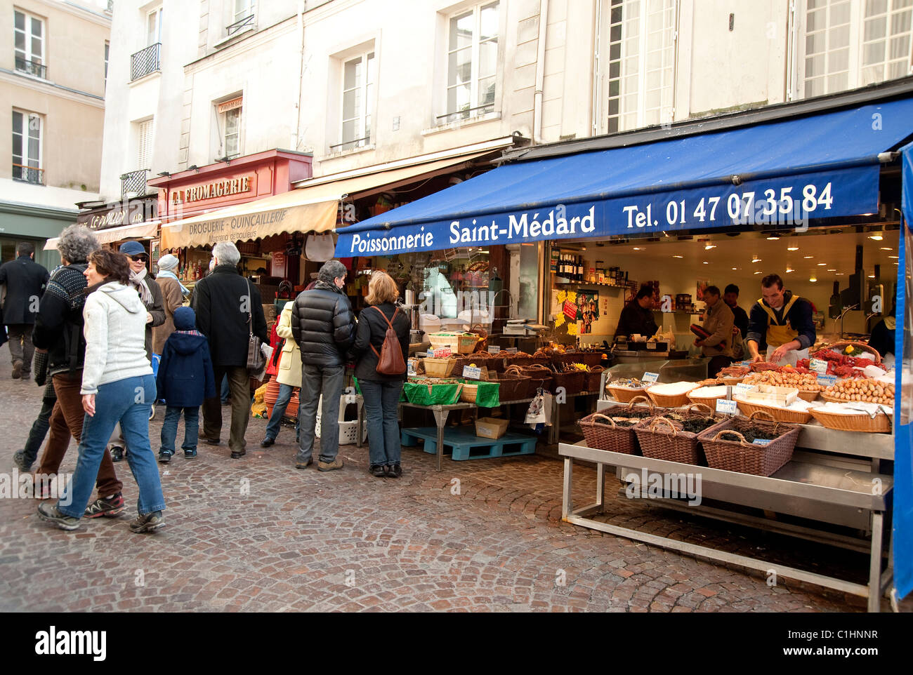 Paris, France - Street scene in Rue Mouffetard, 5th arrondissement Stock Photo