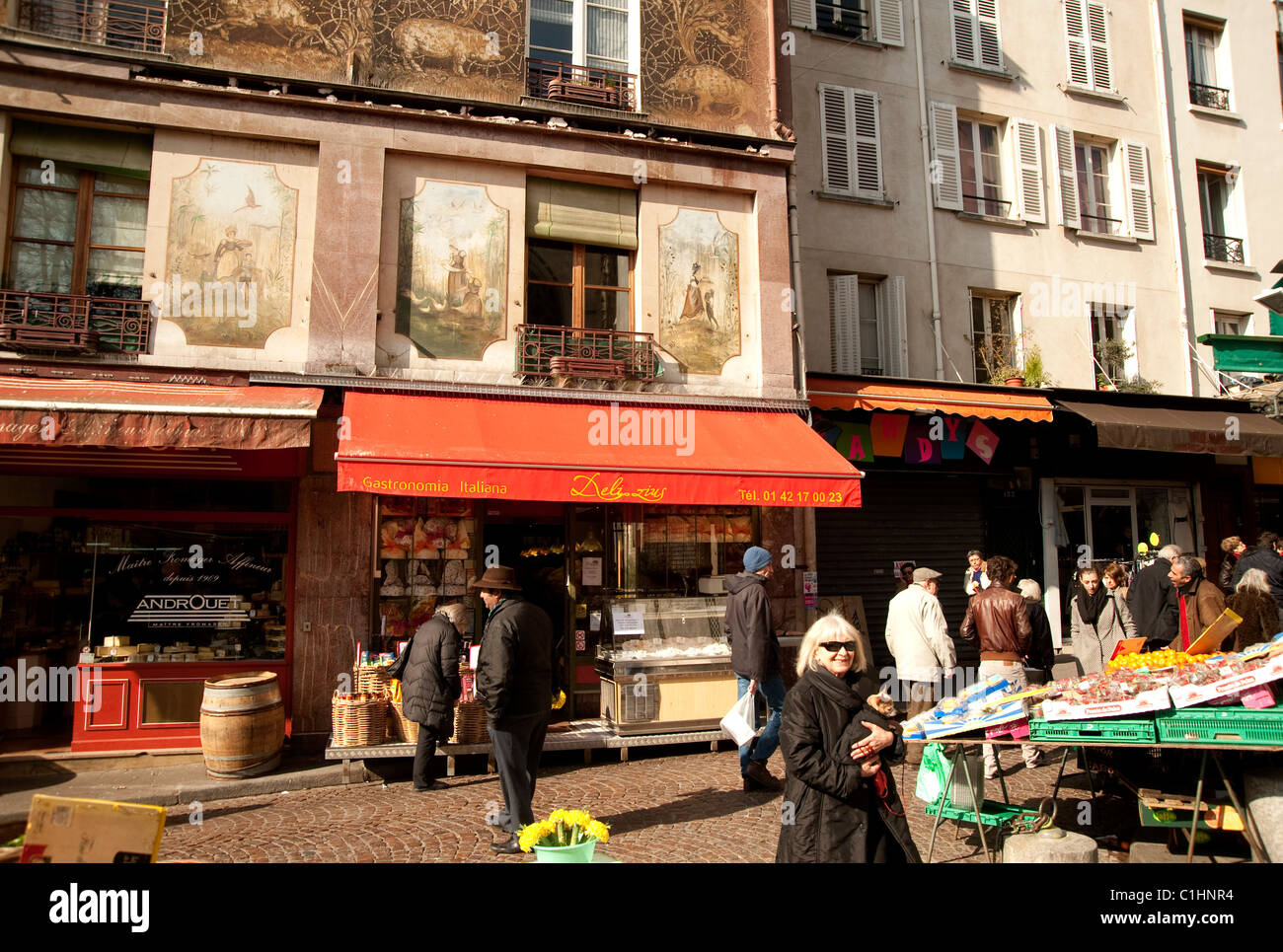 Paris, France - Market in Rue Mouffetard Stock Photo