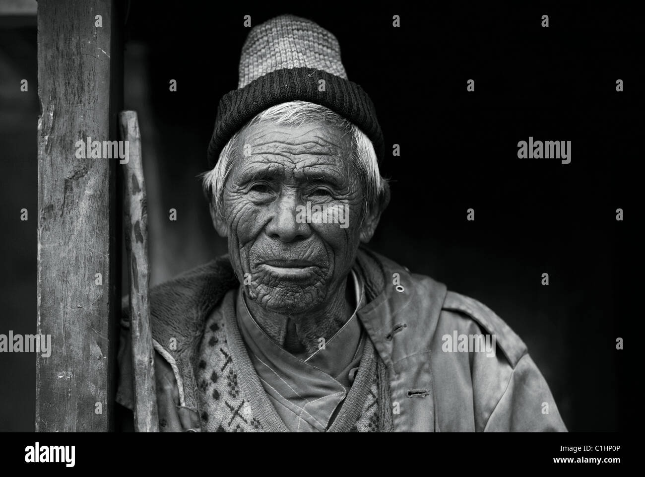 Nepali man in the Himalaya Stock Photo