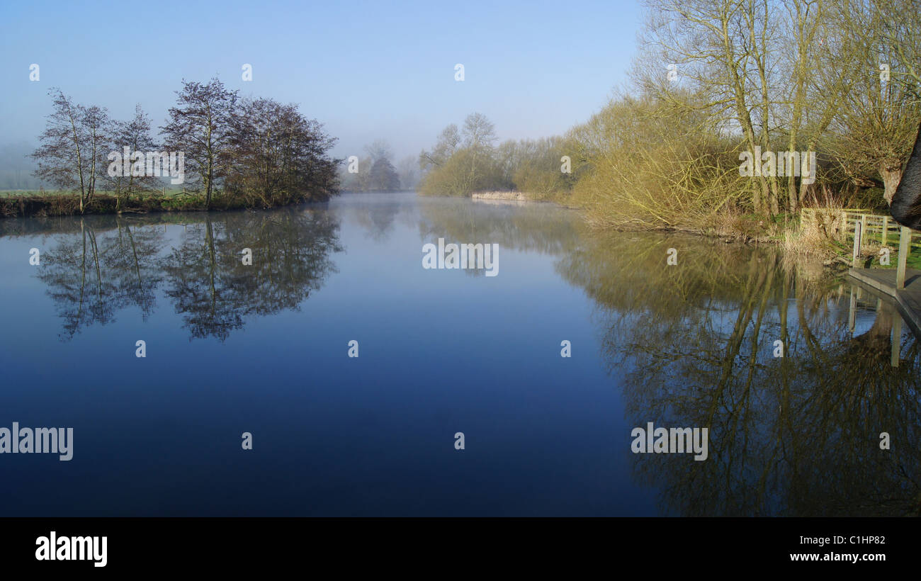 lovely reflections late autum on the river Stock Photo