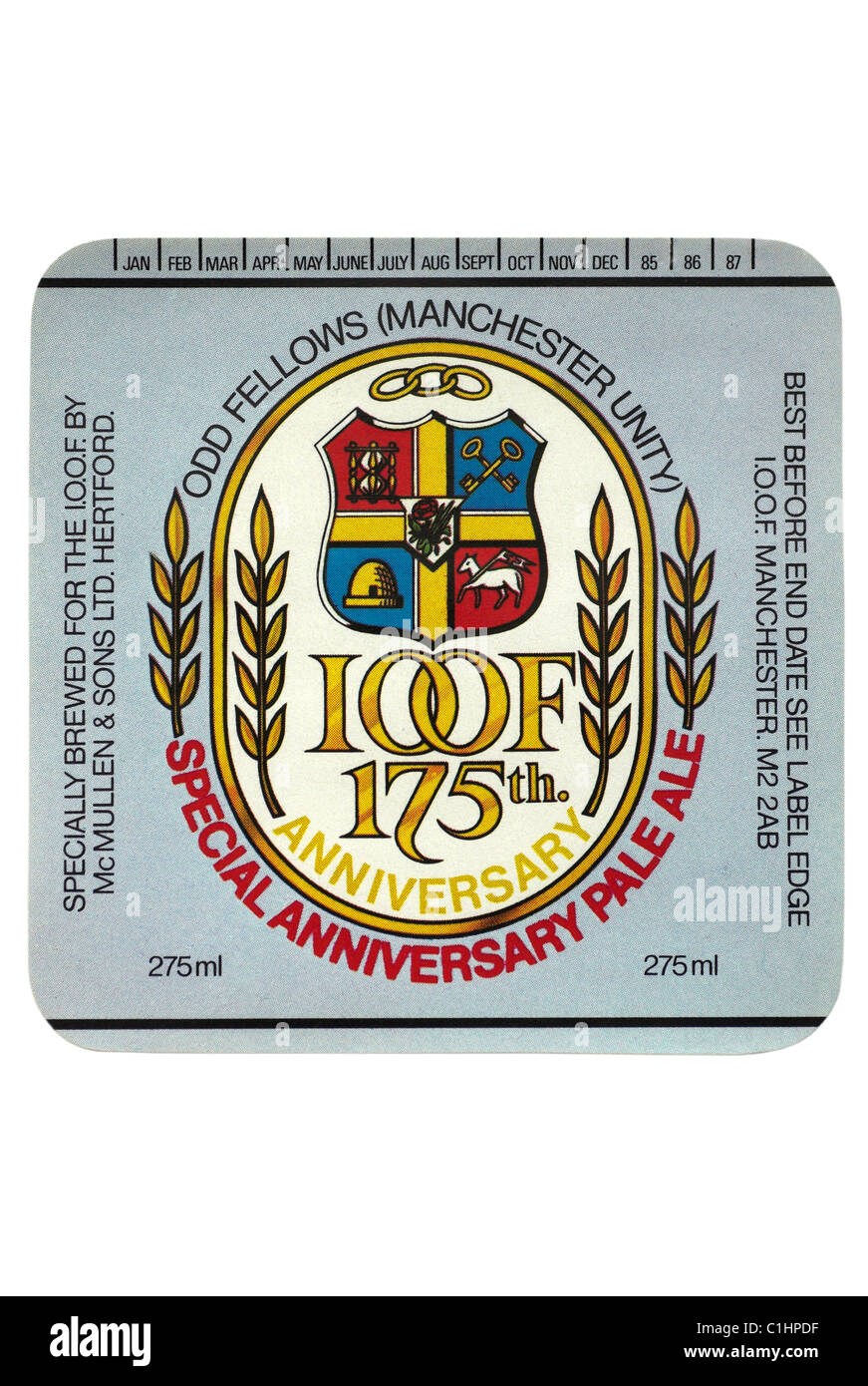 McMullen IOOF 175th Special Anniversary Pale Ale bottle label circa 1985 1987 Stock Photo Alamy