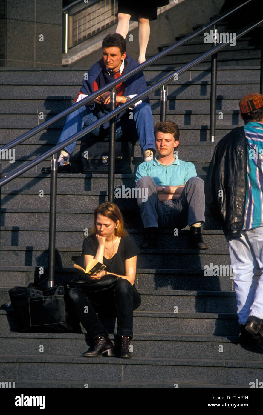 French people, young men, young women, sitting on steps, Opera National ...