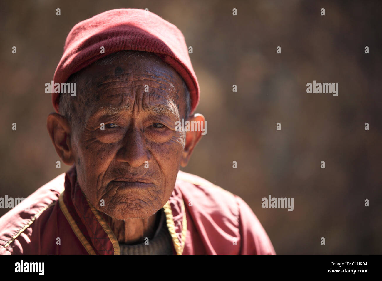 Nepali man in the Himalaya Stock Photo