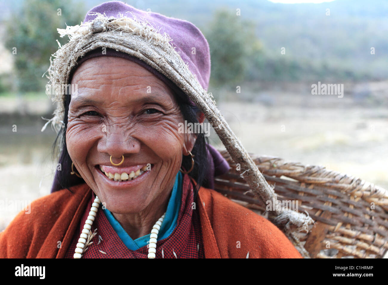 Nepali woman in the Himalaya Stock Photo