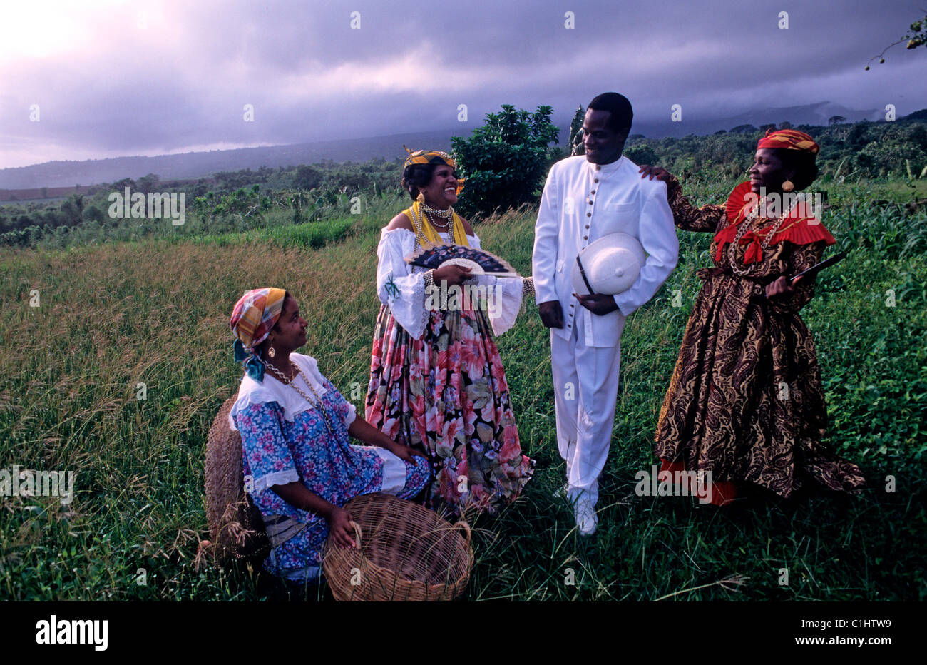 France, Martinique Island, martiniquais in Creole costume Stock Photo