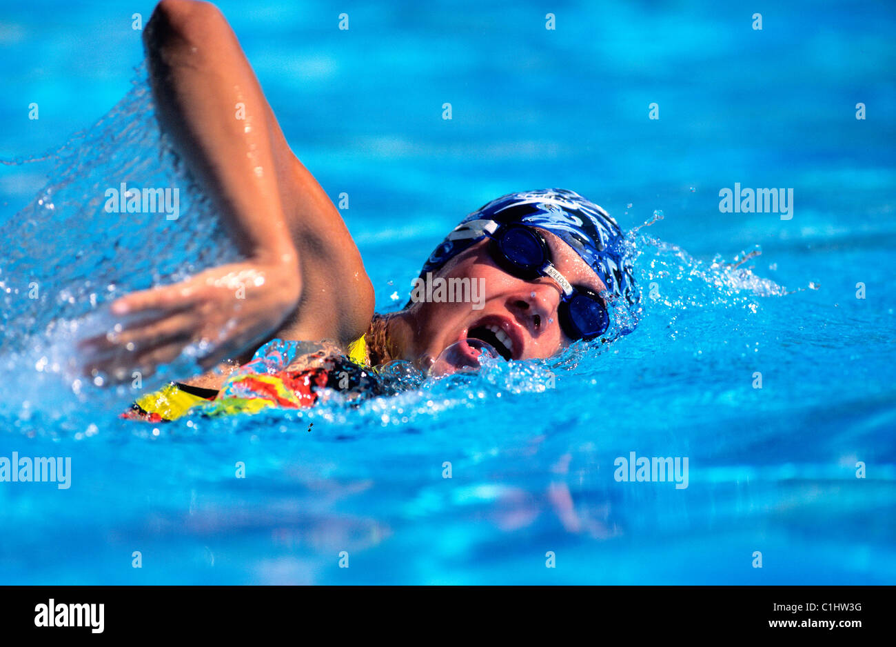 France, Savoie, swimming pool Stock Photo