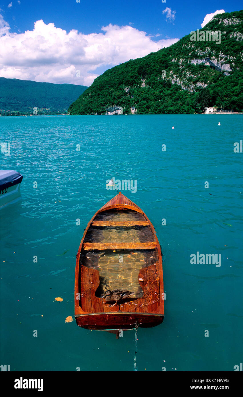 France, Haute Savoie, Annecy Lake, immersed boat Stock Photo
