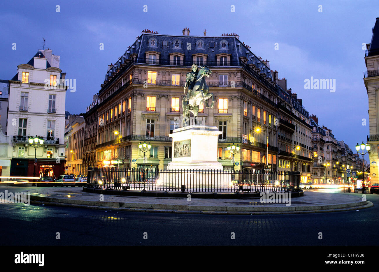 France, Paris, equestrian statue of the king Louis XIV at the Victories square Stock Photo