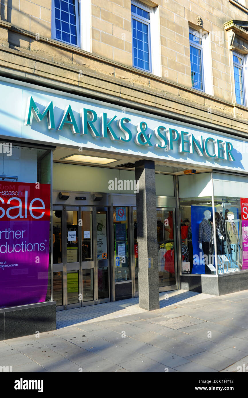 Marks & Spencer department store at shopping precinct street in the Derbyshire Peak District town of Buxton UK . Stock Photo