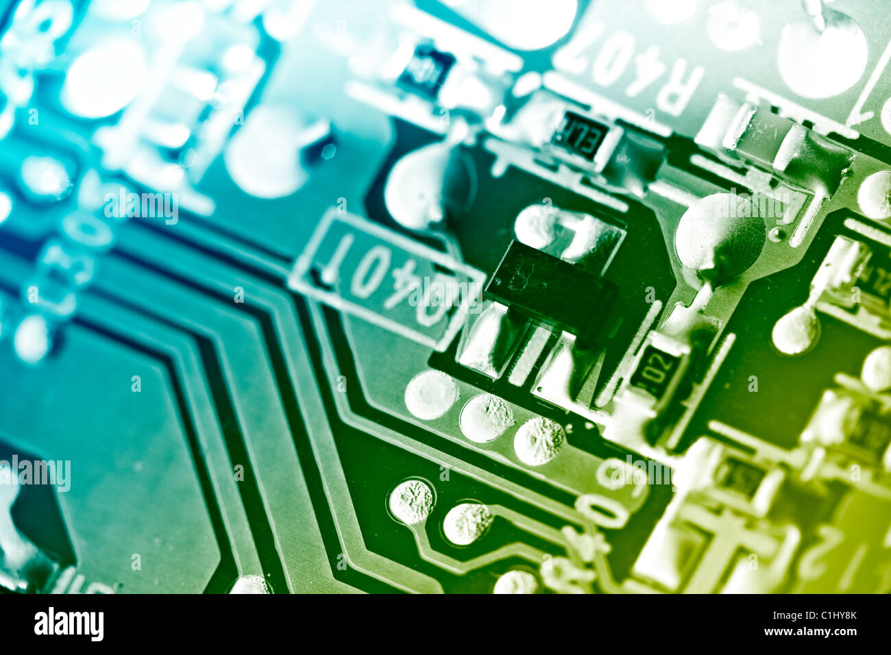 Electronic circuit board. Macro shot, toned. Stock Photo