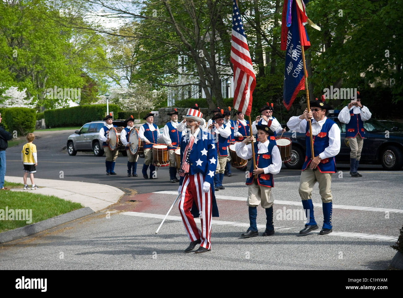 Pipe and drum pageant in Essex, Connecticut, USA Stock Photo
