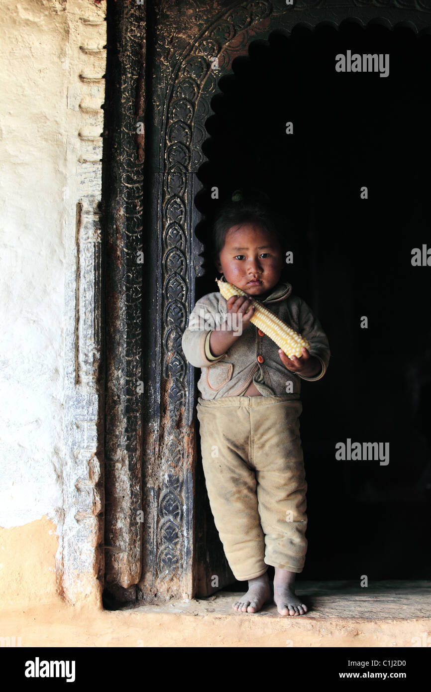 Nepali Boy in the Nepali Himalaya Stock Photo