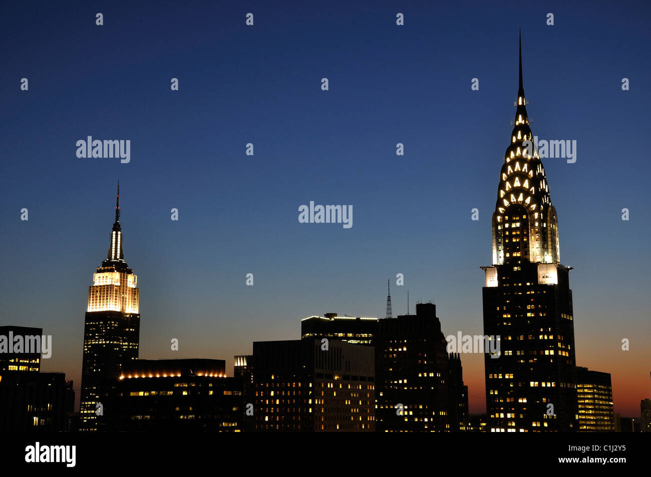 Chrysler Building and Empire State Building together at night Stock Photo