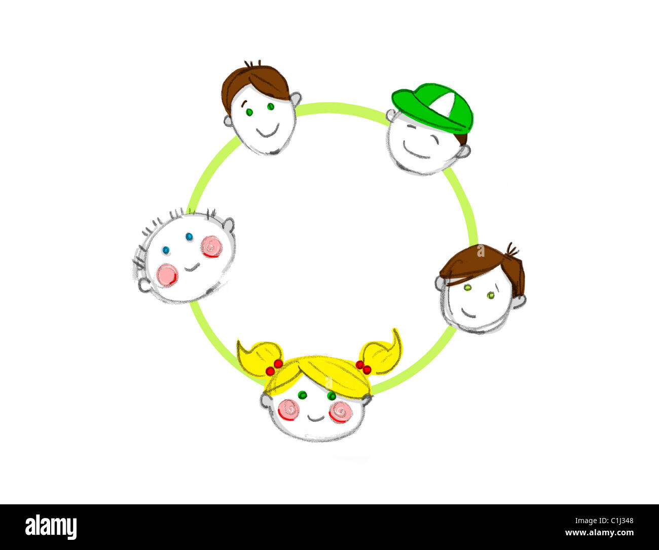 Illustration of Happy Children in a Circle Stock Photo