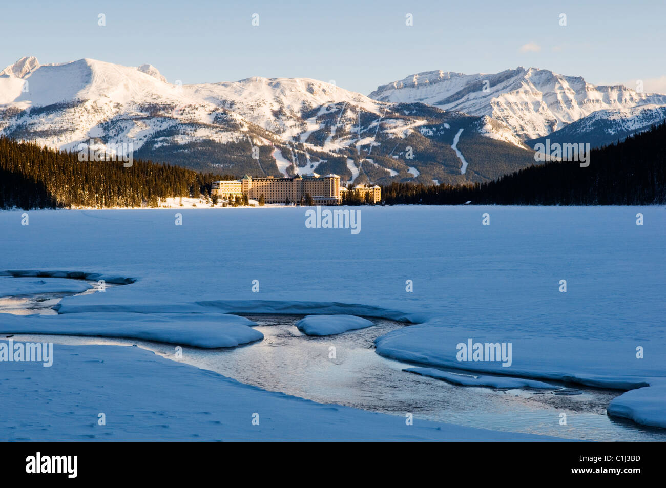 View Over the Frozen Lake Louise Towards the The Fairmont Chateau ...