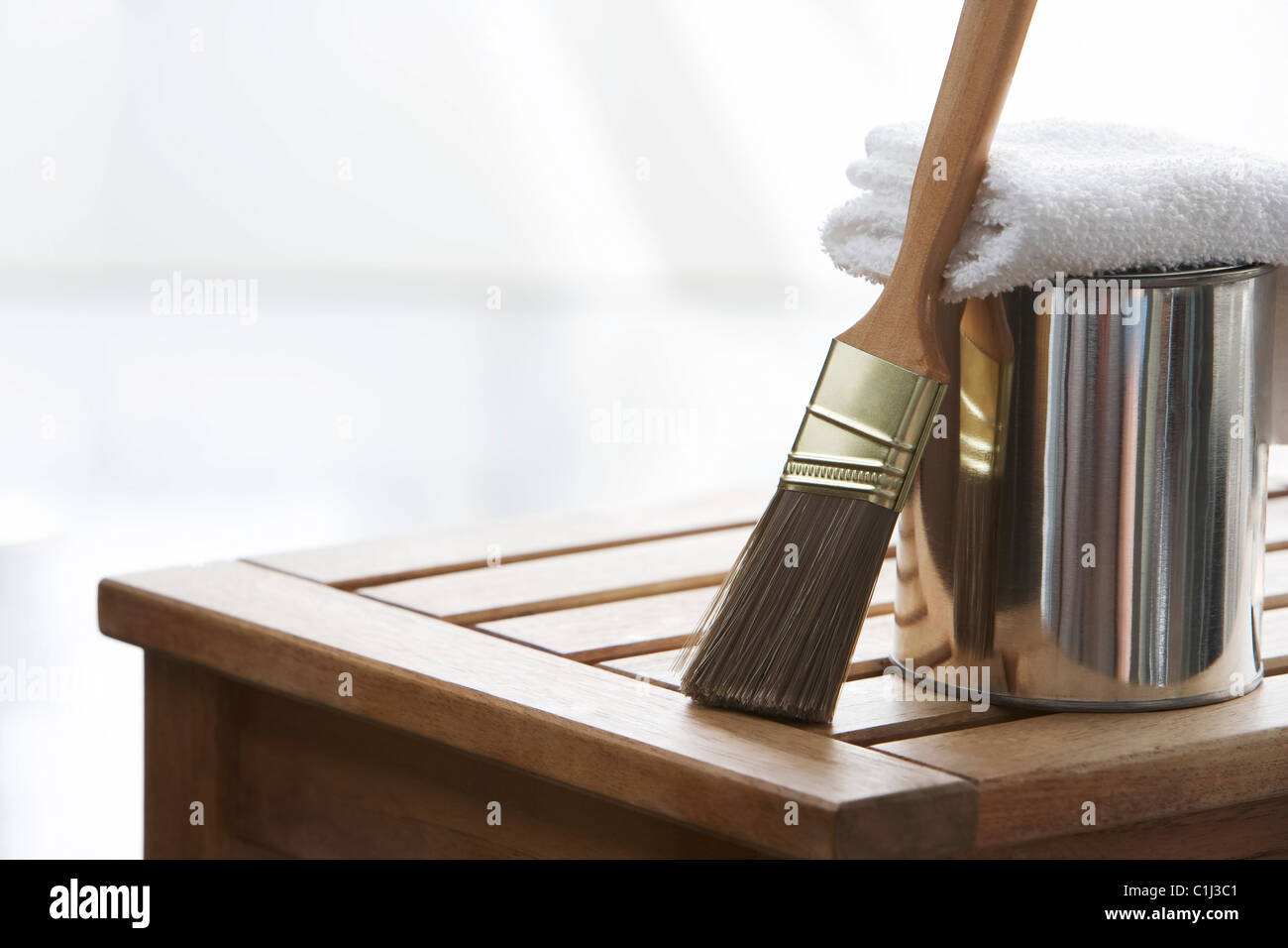 Wood Bench and Wood Stain Stock Photo Alamy