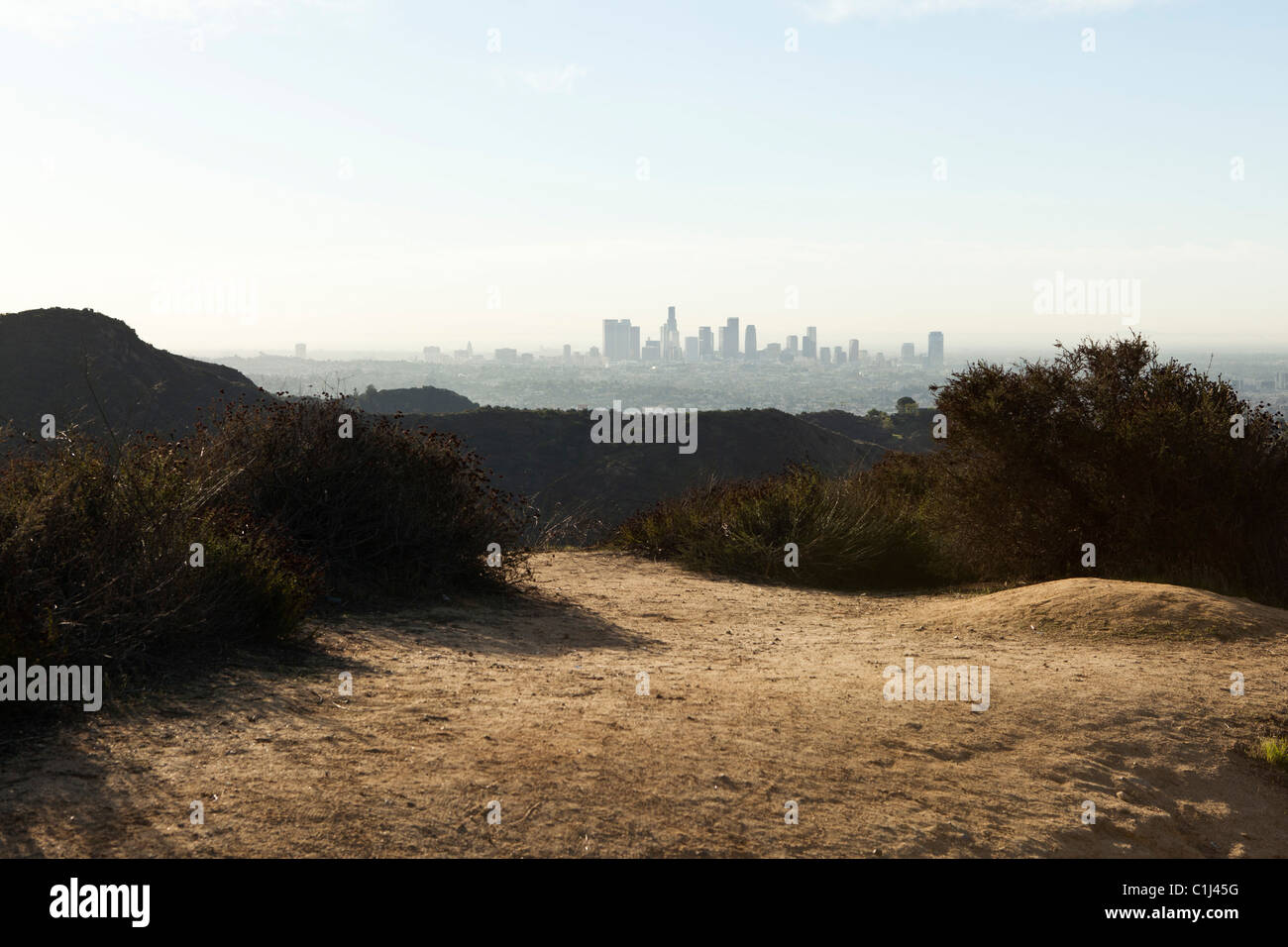 Los Angles View From Hollywood Hills, Los Angeles County, California, USA Stock Photo