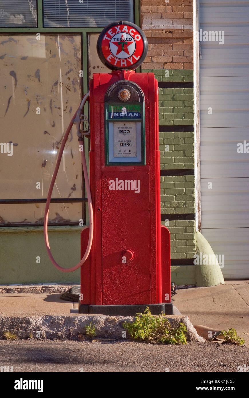 Old gasoline pump at Erie Street in Bisbee, Arizona, USA Stock Photo