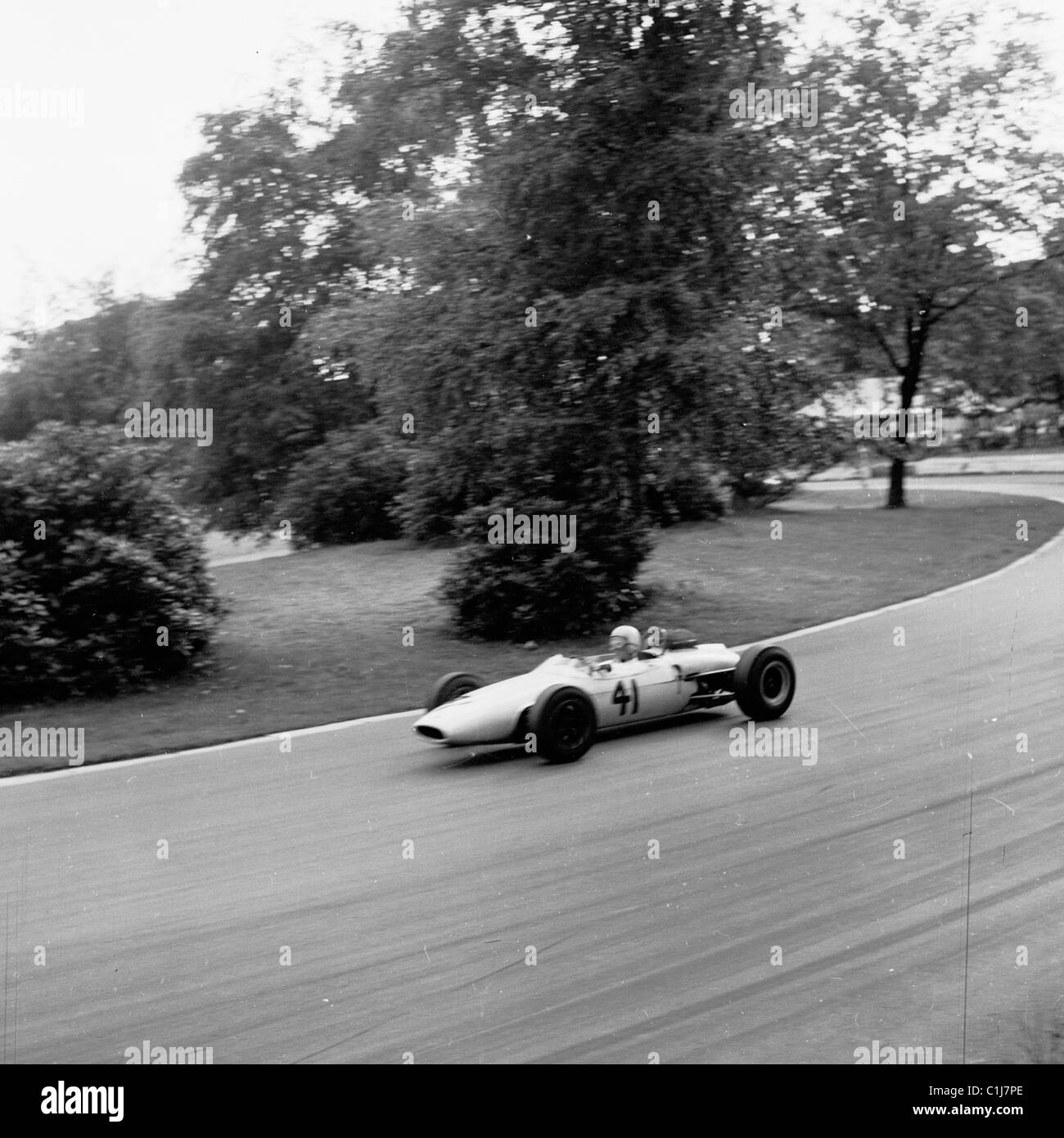 1960s, historical, a motor racing car of the era on the race circuit at Crystal Palace Park, South London, England, which opened in 1927 Stock Photo