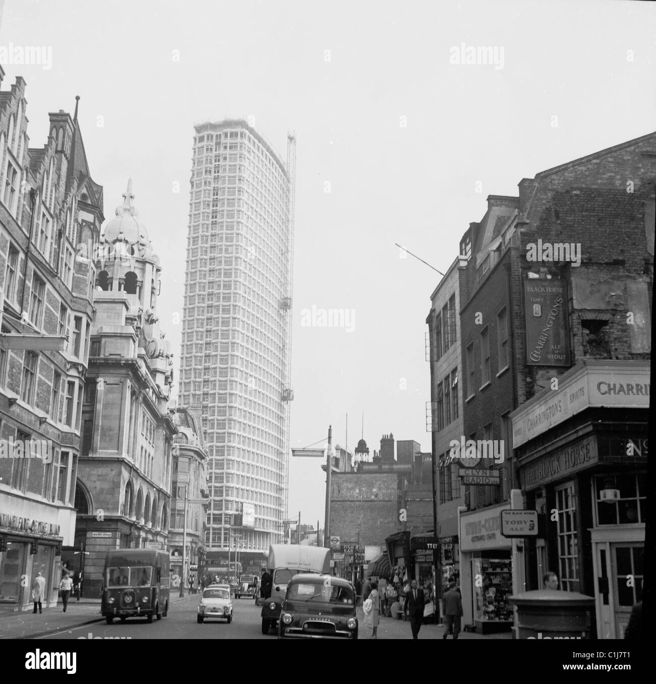 1960s, the modern office complex, the 34-storey Centre Point, built of concrete and Brutalist in design, one of the first skyscapers built in London. Stock Photo