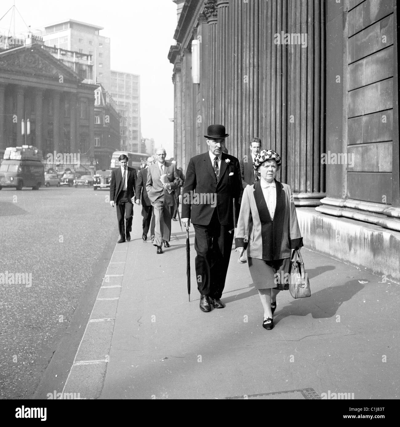1950s, Historical picture by J Allan Cash of office workers walking ...