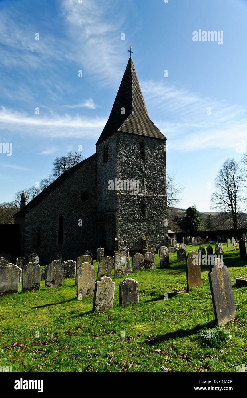 Findon Parish 13th Century Norman Church. A grade 1 listed building which nestles in the south downs just north of Worthing. Stock Photo