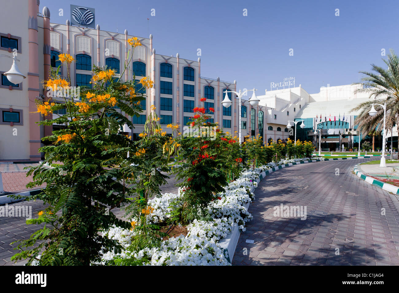 The exterior front drive of the Rotana resort hotel in Al Ain, UAE