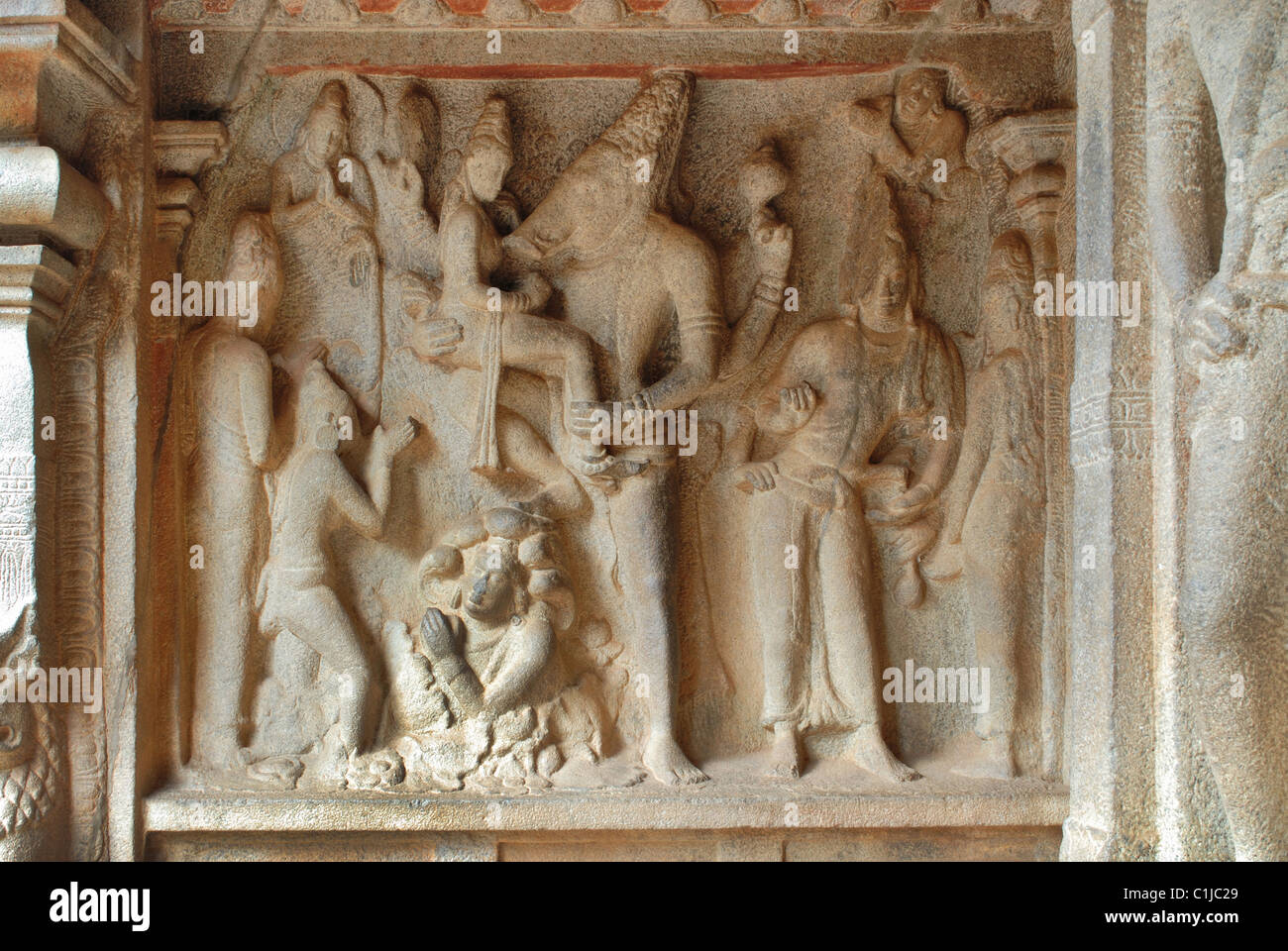 Kailashnath temple, Nandi Mandapa, 9th Century A.D., Kanchipuram, Tamil Nadu, India Stock Photo