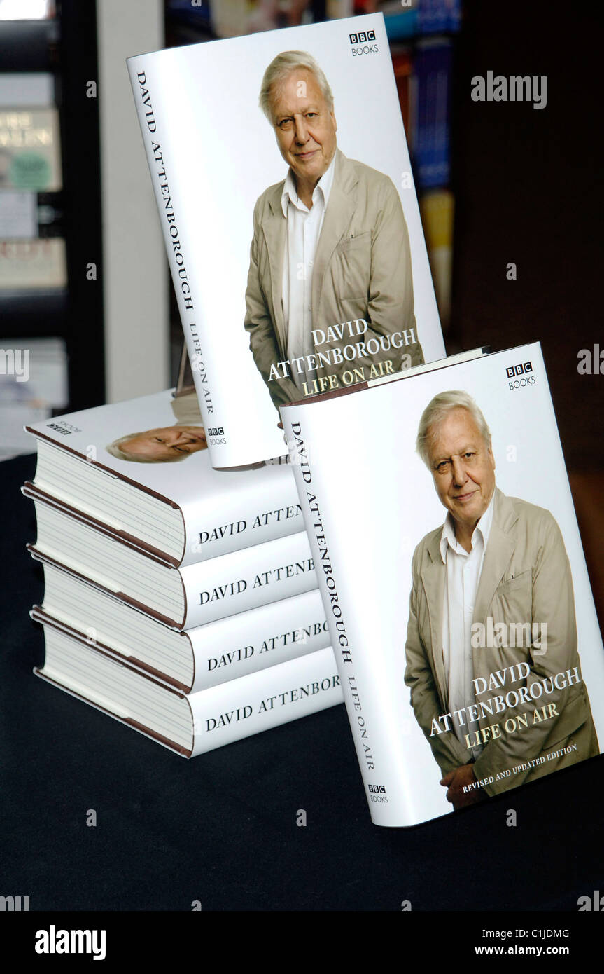 David Attenborough Signs Copies Of His Book Life On Air At Stock Photo Alamy