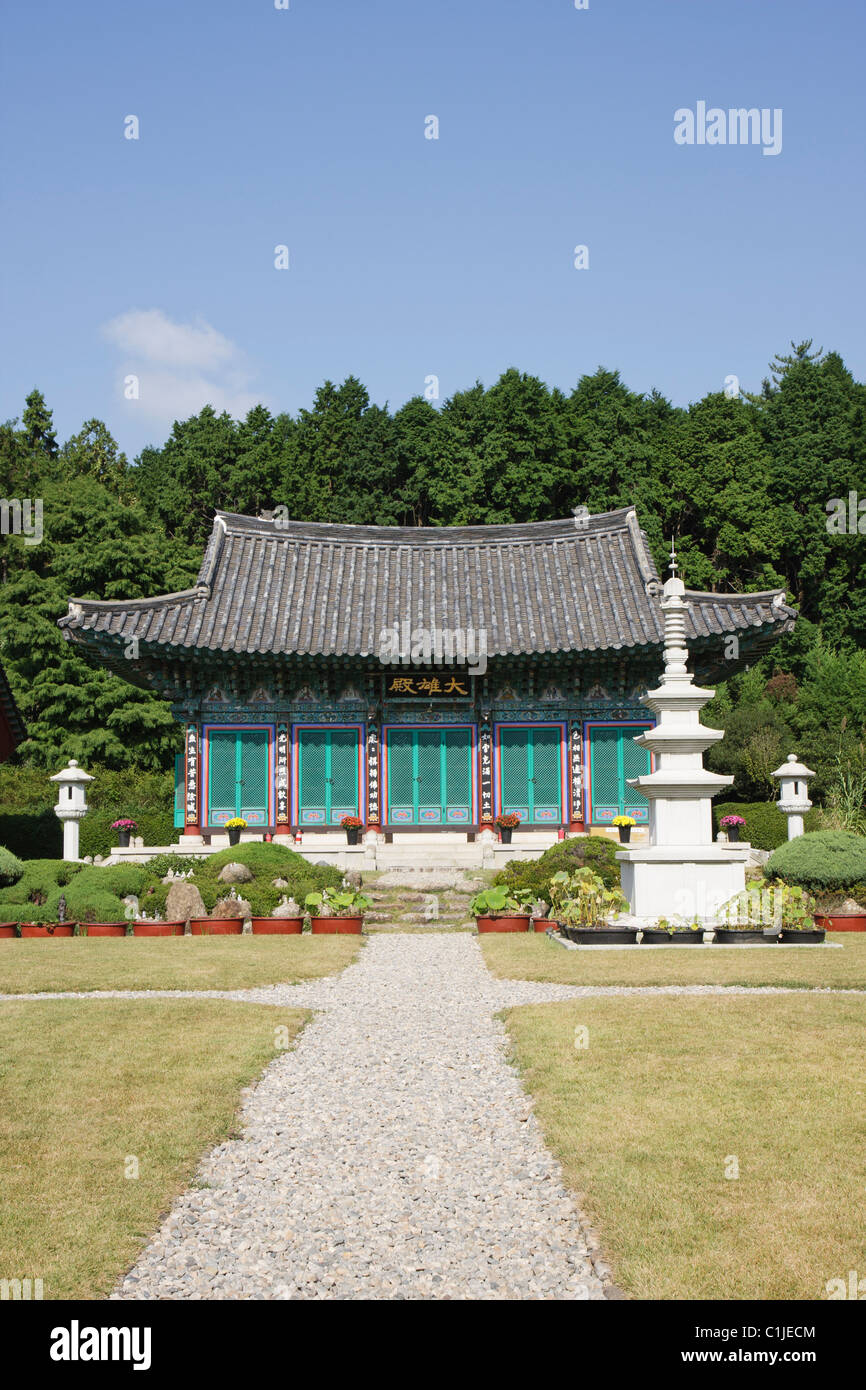 Main pavilion of Mirae Temple (Mirae-sa), South Korea (vertical) Stock Photo
