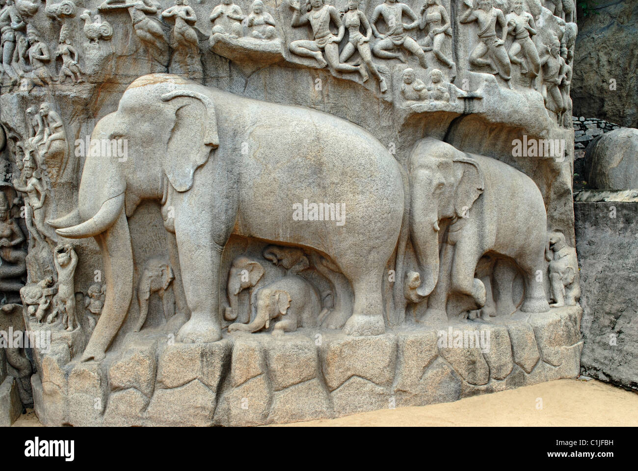 Descent of the Ganges at Mahabalipuram, Tamil Nadu, India. Stock Photo