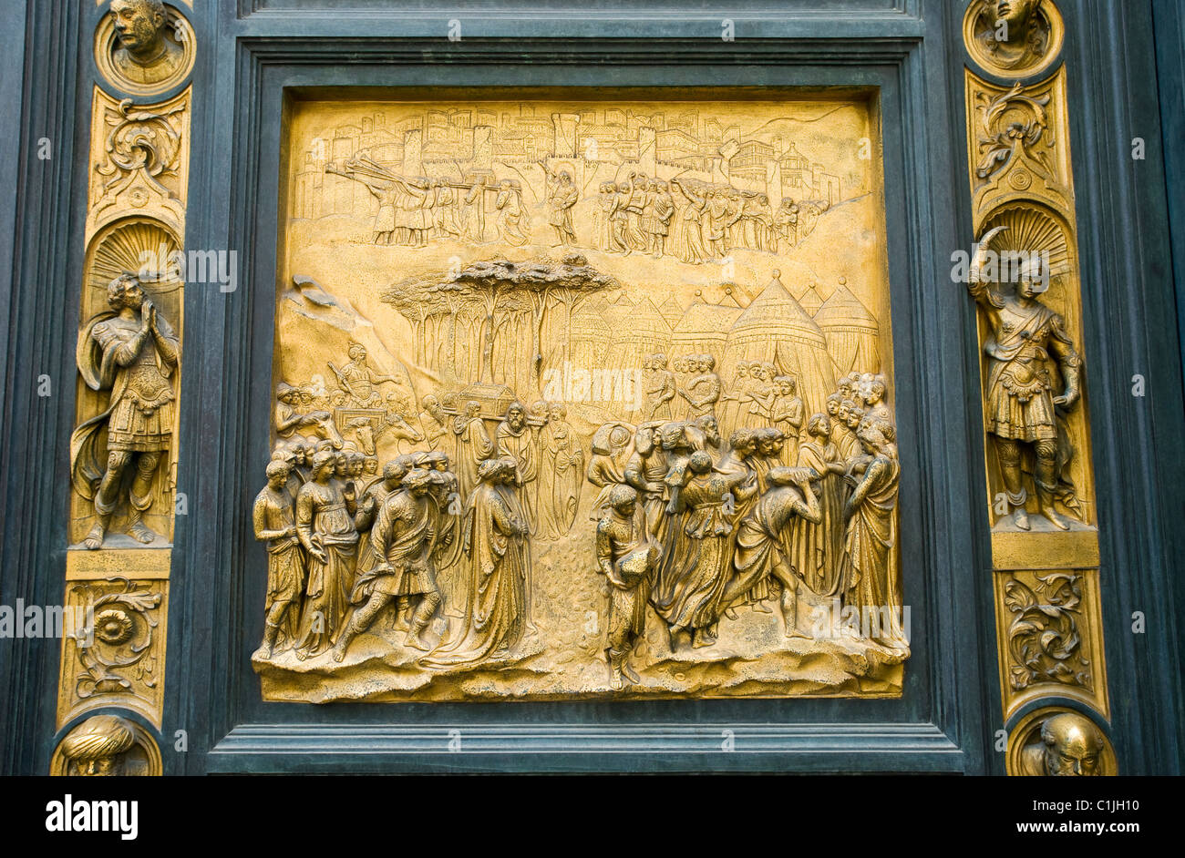 Florence, Italy. The Battistero di San Giovanni with Bronze East Doors, The Gates of Paradise (15c.) by Lorenzo Ghiberti. Stock Photo