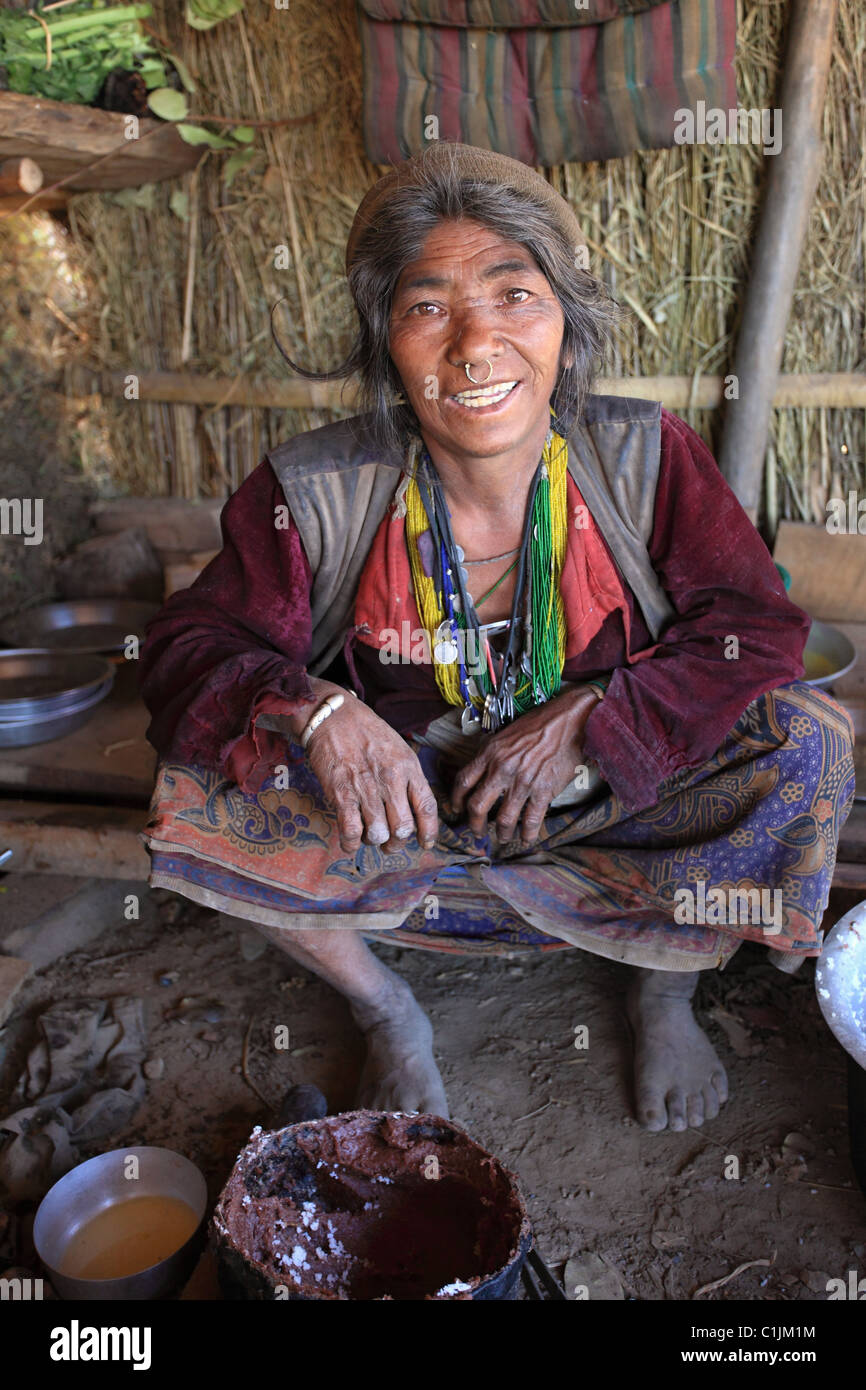 Nepali woman in the Himalaya Stock Photo
