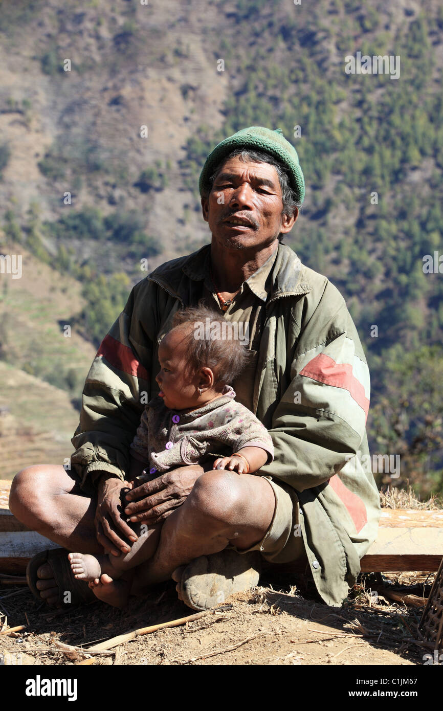 Nepali man in the Himalaya Stock Photo