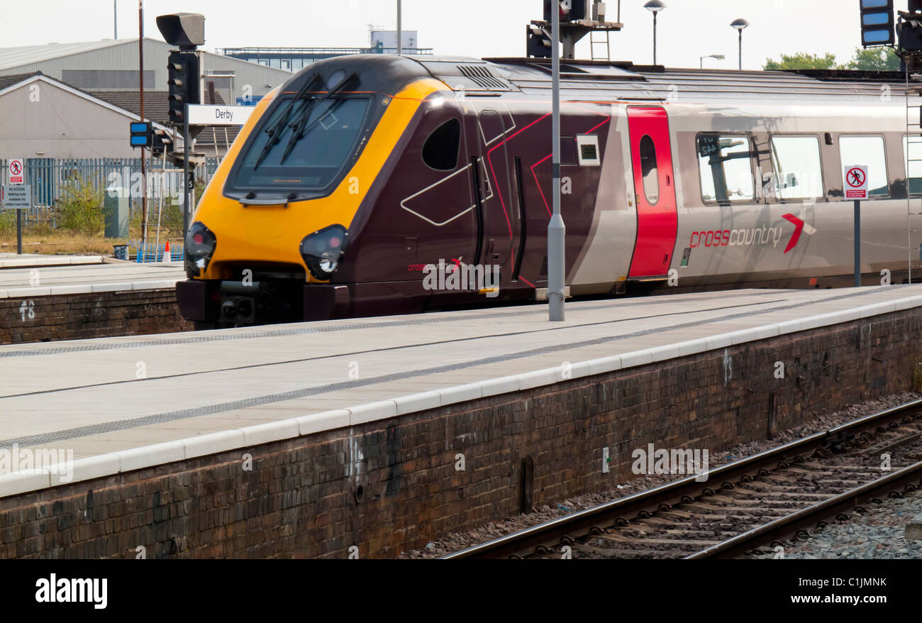 Cross Country express diesel passenger train arriving at Derby railway station England UK in September 2010 Stock Photo