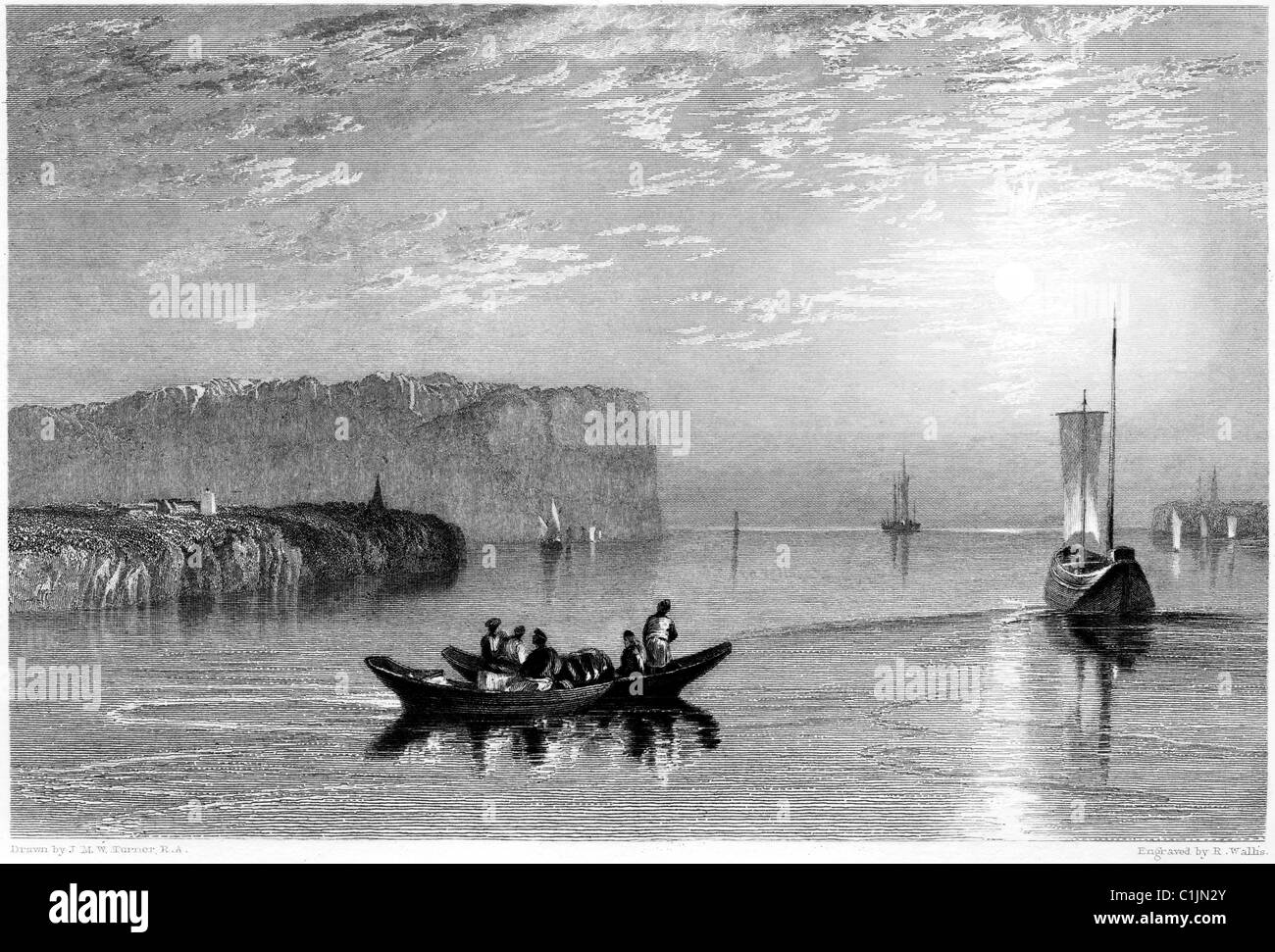 Scene on the Loire, France from a drawing by JMW Turner scanned at high res. from a book about the Loire Valley printed in 1833 Stock Photo