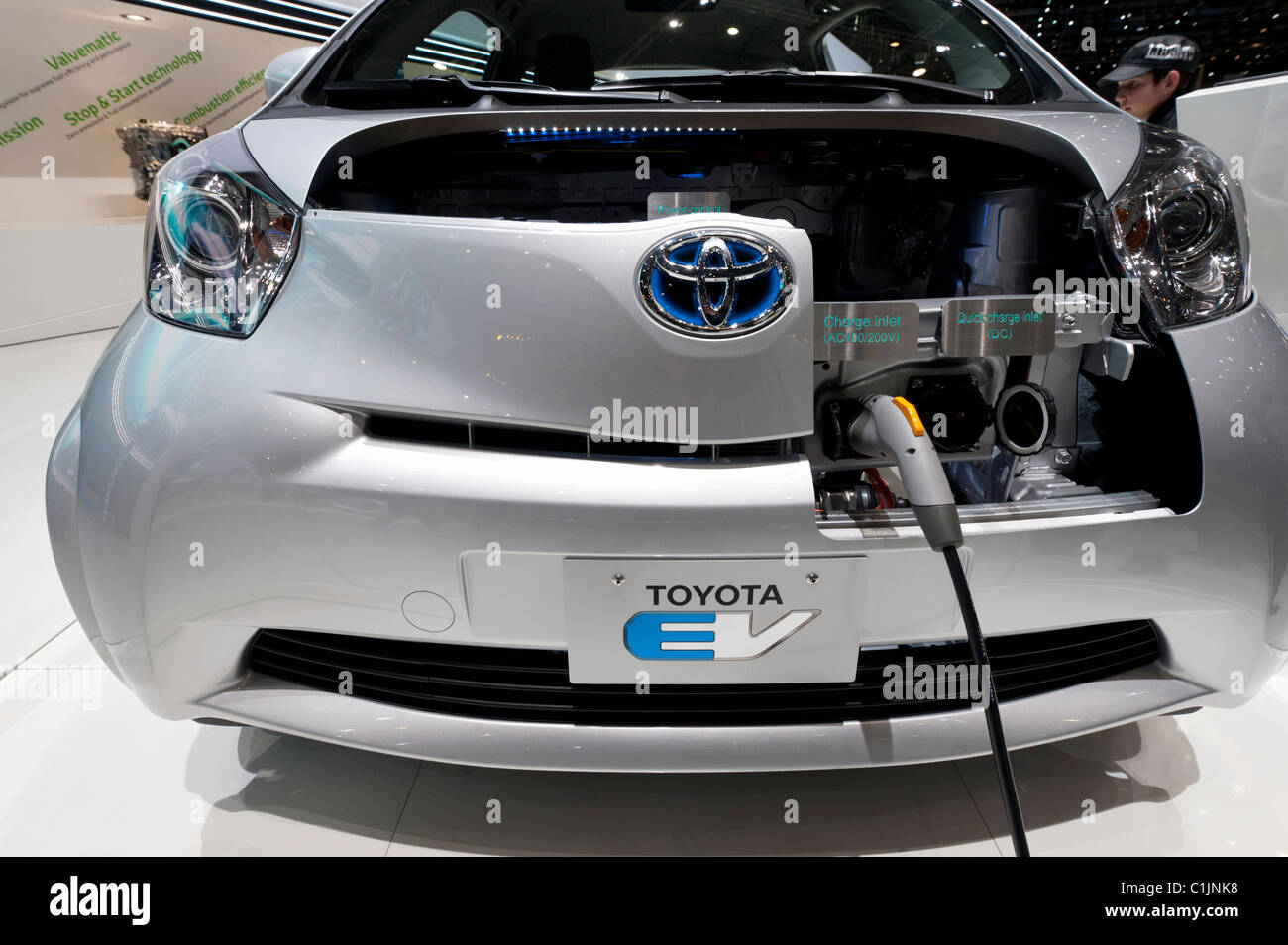 Close up of Toyota EV plugin electric car at the Geneva Motor Show