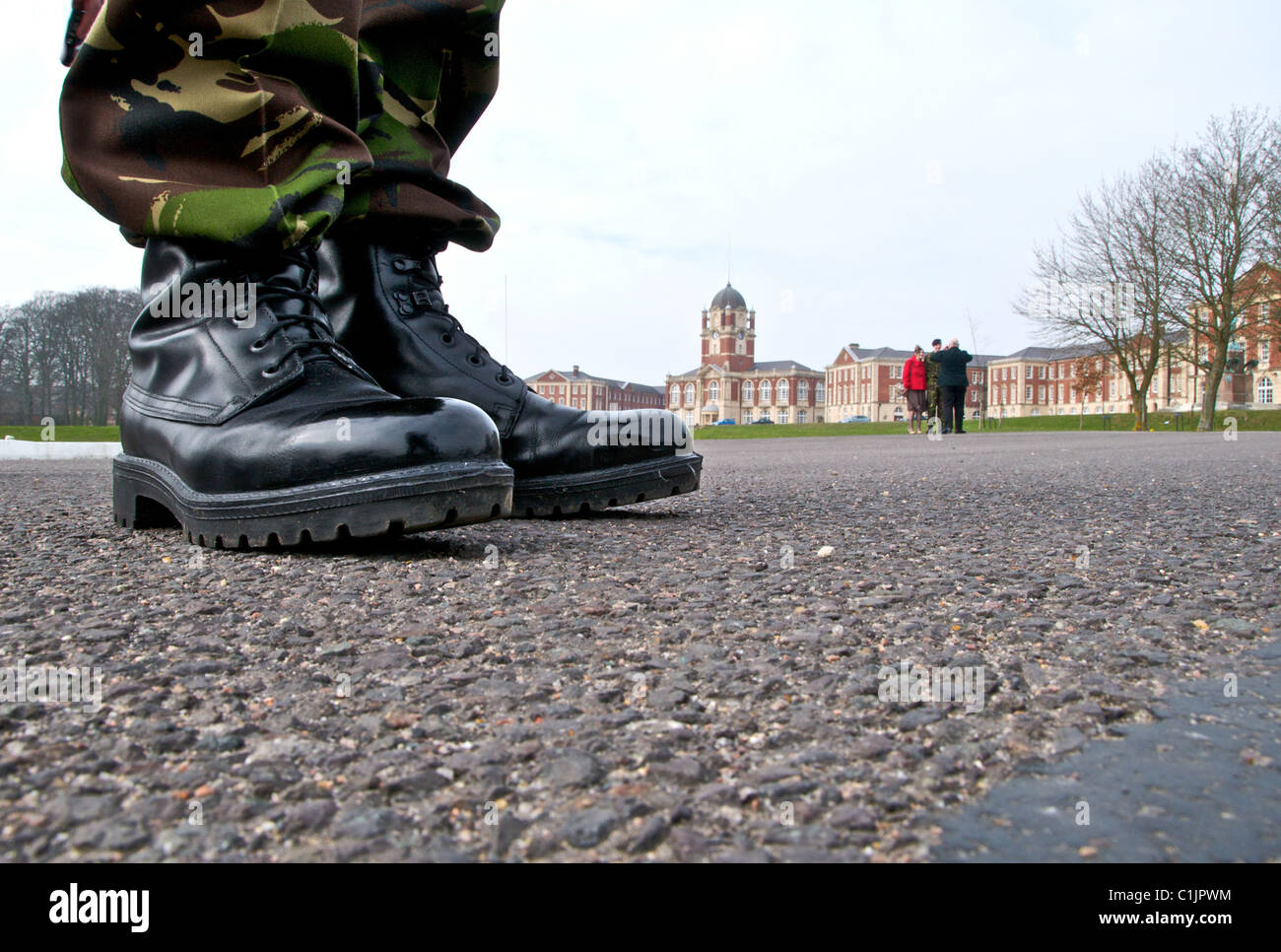 A soldier's boots on the Parade Ground of the Royal Military Academy Sandhurst Stock Photo